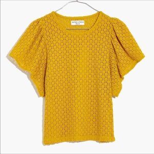 Madewell Yellow Eyelet Flutter-Sleeve Top